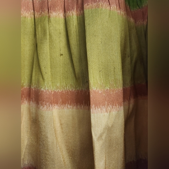 KAY UNGER New York 100% Silk Flare A-Shaped Green and Gold Sz. 14 - Picture 7 of 8